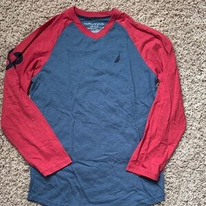 Nautica Boy’s Red and Blue Raglan Long Sleeve Tee